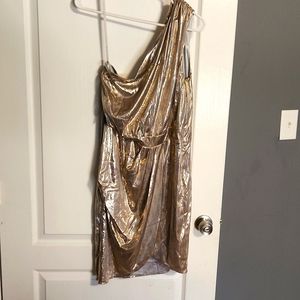 Eva Mendes NY&Co metallic gold wrap dress
